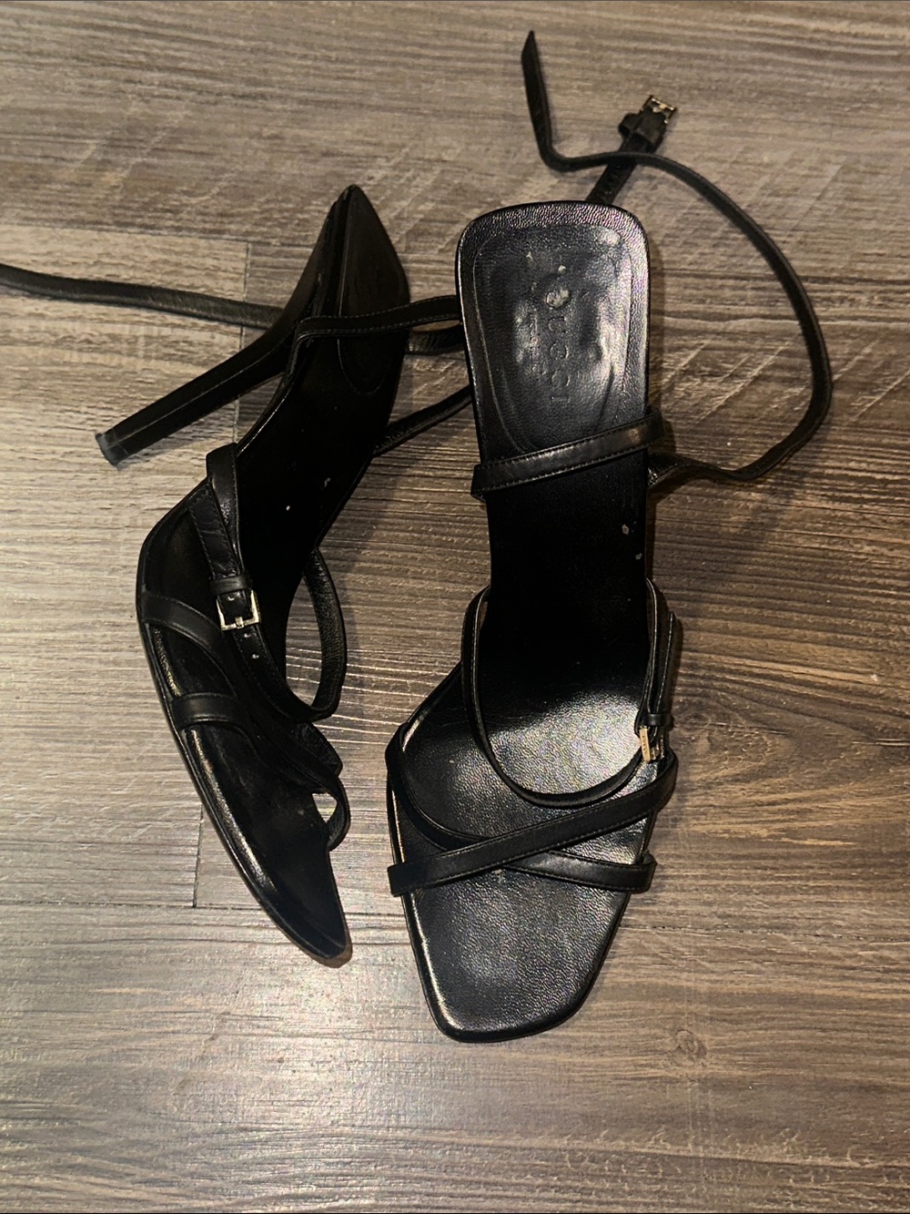 Gucci Classic Black Strappy Ankle-Tie Heeled Sandals